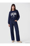 Xside Navy Blue Embroidered Oversize Women's Sweatshirt - 2