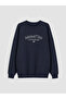Two Mt Shop Quality Lcw Modest Navy Blue 3 Thread Printed Oversize Women's Sweatshirt Tunic - 5
