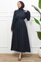 Navy Blue Stone Detailed Waist Tie Dress