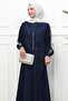 Navy Blue Zippered Jacket Gilet Dress Double Set - 3
