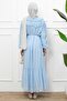 Baby Blue Collared Ruffled Waist Tie Dress - 5