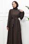 Brown Stone Detailed Waist Tie Dress - 2