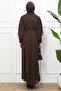 Brown Waist-Tie Patterned Dress - 5