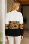 Women's V-Neck Long Sleeve T-Sleeve Open Front Leopard Detailed Color Block Casual White Coffee Black Knitwear Cardigan - 3