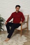 Long Sleeve Buttoned Collar Burgundy Color Men's Pajama Set