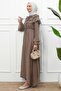 Mink Collar Ruffled Waist Elastic Dress - 4