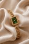 Milena Women's Gold Color Emerald Green Dial Vintage Wristwatch |   Rectangular Case Old Money Elegant Women's Watch |   Jewelry-Looking Retro Design Women's Watch - 3