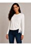 Women's White Long Sleeve Blouse with Side Ruching Detail – Stylish and Elegant Design