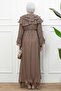 Mink Collar Ruffled Waist Elastic Dress - 5