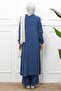Navy Blue Asymmetrical Cut Tunic with Elastic Sleeves and Trousers Set - 5