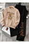 Unisex Men's and Women's Pure Love Printed Oversize 3 Yarn Crew Neck Sweatshirt and Baggy Bottom Sweatpants Set - 2