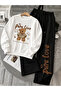 Unisex Men's and Women's Pure Love Printed Oversize 3 Yarn Crew Neck Sweatshirt and Baggy Bottom Sweatpants Set - 2