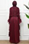 Burgundy Mobile Cape Ruffled Evening Dress - 5