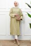 Olive Buttoned Long Loose Tunic - 2