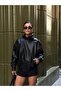 High Collar Textured Oversize Leather Jacket