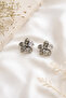 Silver zircon stone flower steel earrings - 2