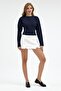 Women's Long Sleeve Waist-Fitted Navy Blue Crop Blouse - 5