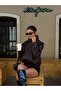 High Collar Textured Oversize Leather Jacket - 6