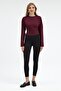 Women's Long Sleeve Fitted Waist Burgundy Crop Blouse - 2