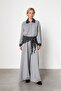Gray Plaid Detailed Wide Leg Trousers - 2