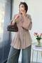 Premium Shoulder and Front Pleated Modal Blouse - Mink - 7
