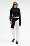Women's Long Sleeve Fitted Black Crop Blouse - 2
