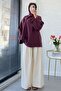 Premium Modal Blouse with Cross Scarf Detail - Plum - 6