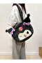 Cute Cat Kuromiii Patterned Large Gray Plush Bag – Zippered, Shoulder Strap, Soft Handbag - 3