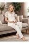 New Season Ecru Buttoned Design with Breastfeeding Feature, Short Sleeve Lace Detailed Maternity Pajama Set - 8