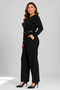 Women's Black Plus Size High Waist Belted Straight Leg Classic Trousers with Pockets - 3