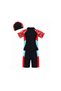 Kids 3-Piece Knee-Length Swimsuit Set with Short Sleeve Rash Guard, Matching Swim Shorts & Cap, Cartoon Print Quick-Dry Stretch Swimwear for Girls, Swimming, Pool, Beach & Water Activities