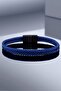Navy Blue Hair Braid Rope Black Color Metal Magnet Men's Bracelet M062G - 3