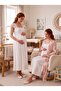 New Season Ecru Powder Summer Patterned Lace Detailed Special Design Breastfeeding Feature 100% Cotton Maternity Nightgown Set - 8