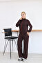 Women's Ribbed Zippered High Collar Wide Leg Two-Piece Tracksuit Set - 7