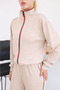 Women's Ribbed Zippered High Collar Wide Leg Two-Piece Tracksuit Set - 3