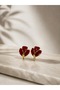 Gold Red Leaf Figured Women's Earrings - 2