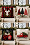 Christmas Themed Digital Printed Throw Pillow Cover – Featuring Deer, Pine Tree, Gloves, and Red Truck Pattern – (Double-Sided) - 3
