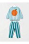 Children's Top and Bottom Set Orange Printed Sweatshirt and Striped Pants Set - 2