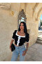 Black Square Collar Ribbon Crop