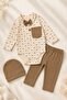 Baby Boy Set with Bow Tie, 3-Piece Set, Collared Bodysuit, Pants, Beret - 4