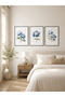 3-Piece Black Frame Look Blue Flowers Painting Set Wall Decor for Living Room Living Bedroom Kitchen - 3