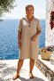 Beige Shirt Collar Buttoned Long Sleeve Pocketed Washable Casual Muslin Woven Dress 103 65 - 5