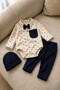 Baby Boy Set with Bow Tie, 3-Piece Set, Collared Bodysuit, Pants, Beret