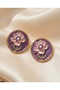 Gold Plated Purple Motif Enamel Earrings - 3