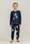 Father&Son Navy Blue Long Sleeve Printed Pajama Set (Father and Child Sold Separately) (Socks as a Gift) - 2