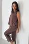 Women's Sleeveless Blouse with Elastic Waist and Comfortable Cut Pants Two-Piece Set - 4
