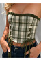 Imported Fabric Plaid Patterned Tied Corset - 3