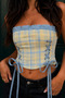 Imported Fabric Plaid Patterned Tied Corset - 3