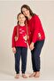 Mother&Daughter Long Sleeve Christmas Themed Red Pajama Set (Mother and Child Sold Separately) (with Socks as a Gift)