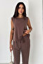 Women's Sleeveless Blouse with Elastic Waist and Comfortable Cut Pants Two-Piece Set - 3